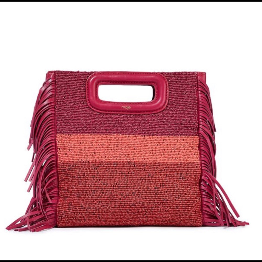 Maje - M fringed leather & beaded canvas bag